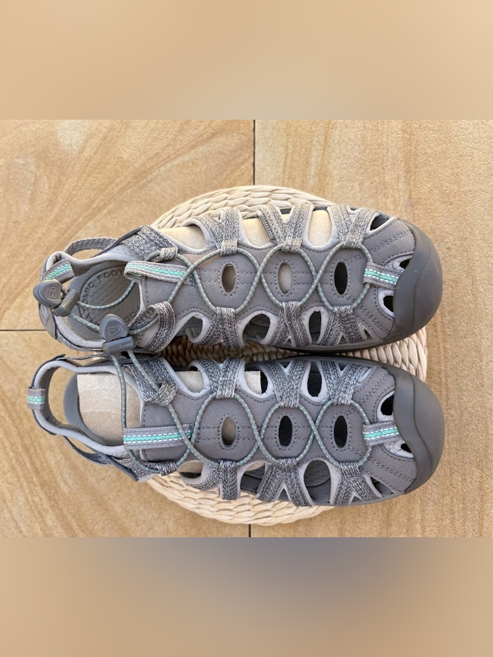 KEEN Gray Closed-Toe Sport Sandals with Aqua Accent